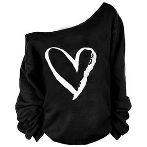 Woman’s Lightweigh Sweatershirt Heart Print Off The Shoulder Long Sleeve